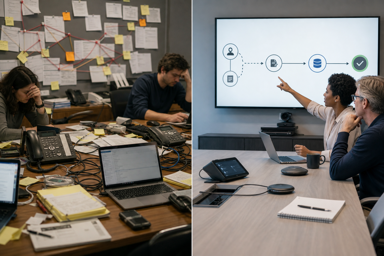 Editorial visual for When work is disconnected, the fix is a workflow decision before it is a software one