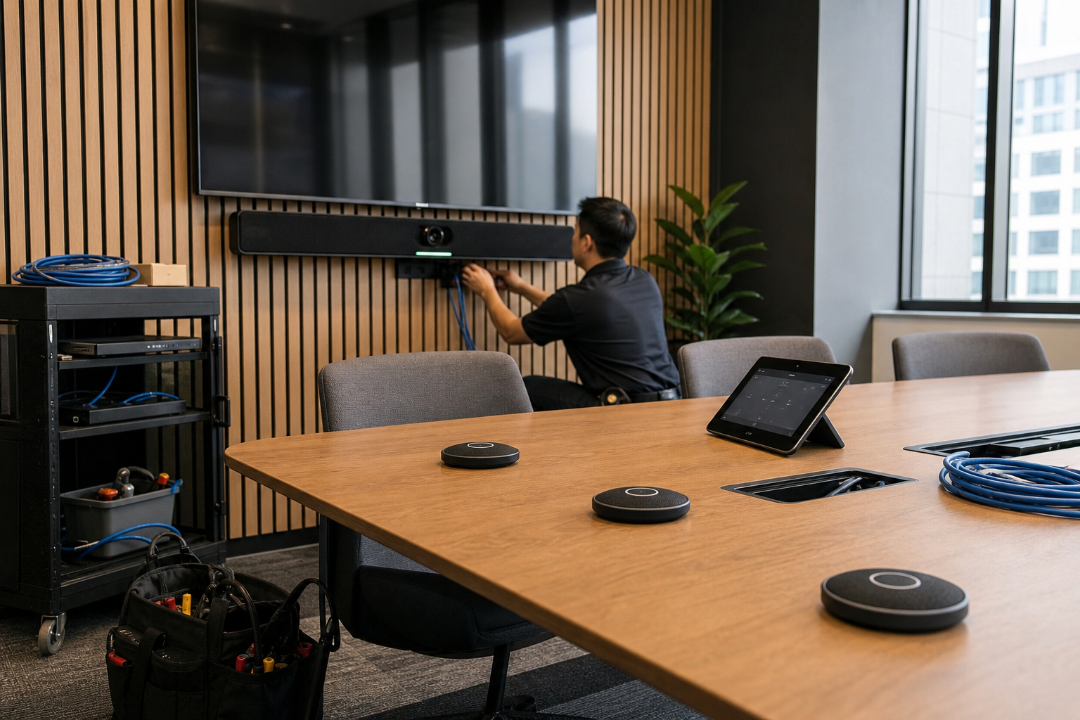 Editorial visual for The IntelliMix Bar Pro Kit looks less like a product launch and more like a deployment pattern