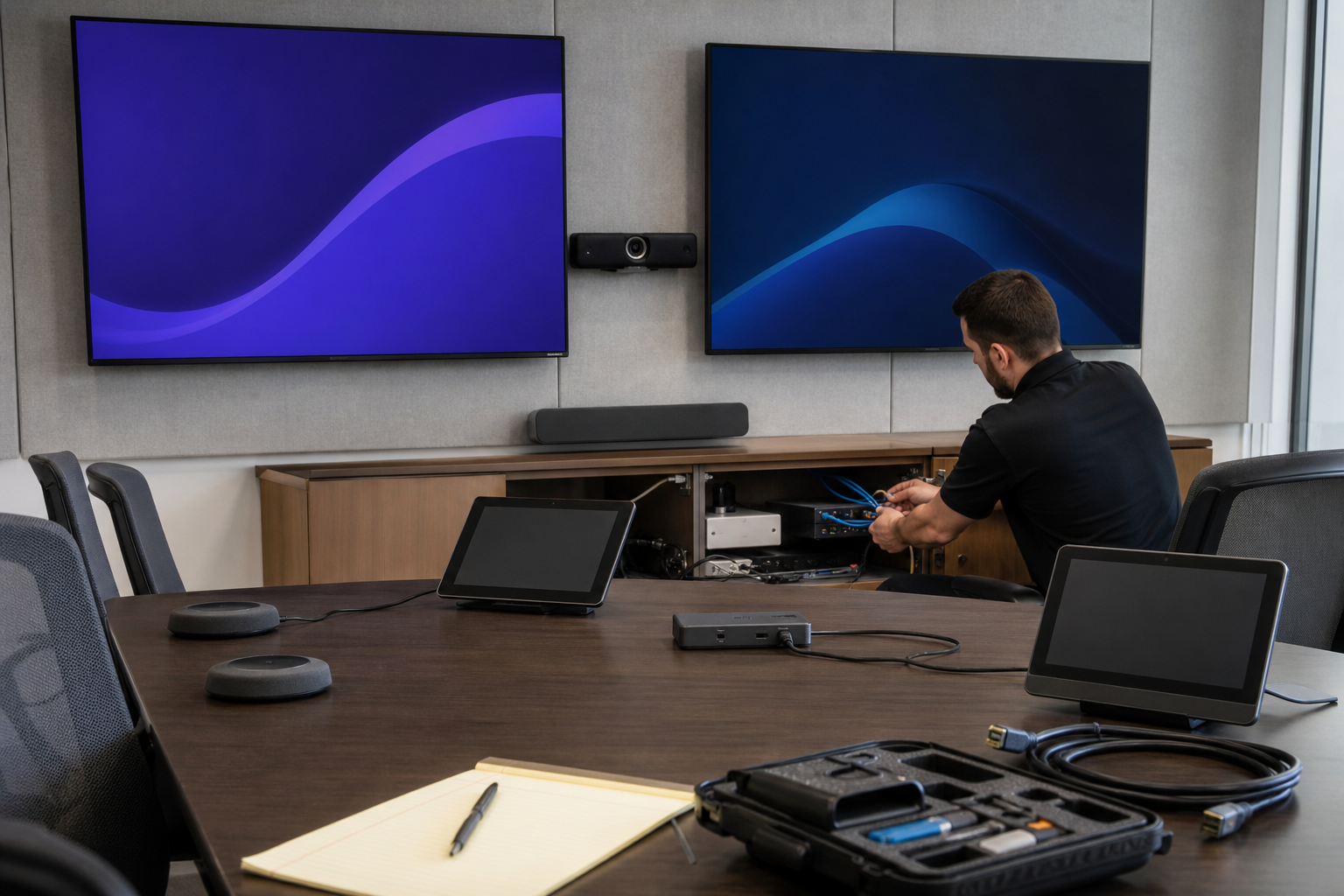 Editorial visual for Microsoft Teams Rooms should be planned as a two-clock system